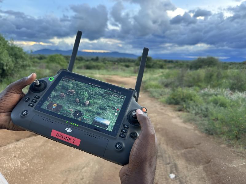 drone controller with elephants on screen