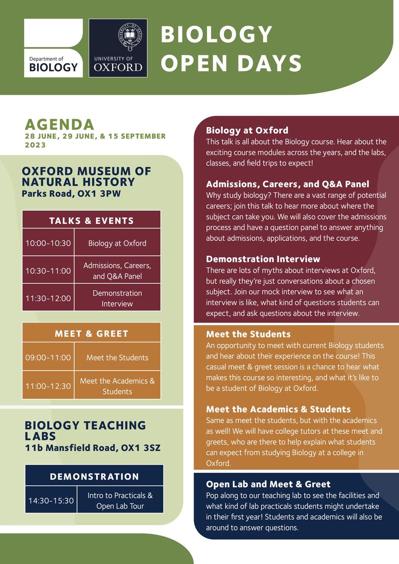 Open day schedule open day schedule