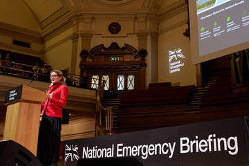 Nathalie Seddon speaking at National Emergency Briefing