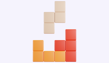 Two tetris blocks tesselate while one appears suspended, dropping into a gap