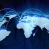 world map with curved lines connecting different locations